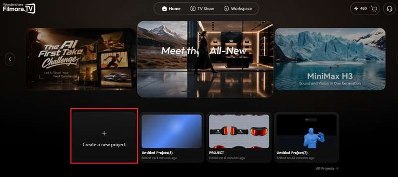 create new project in filmora.tv