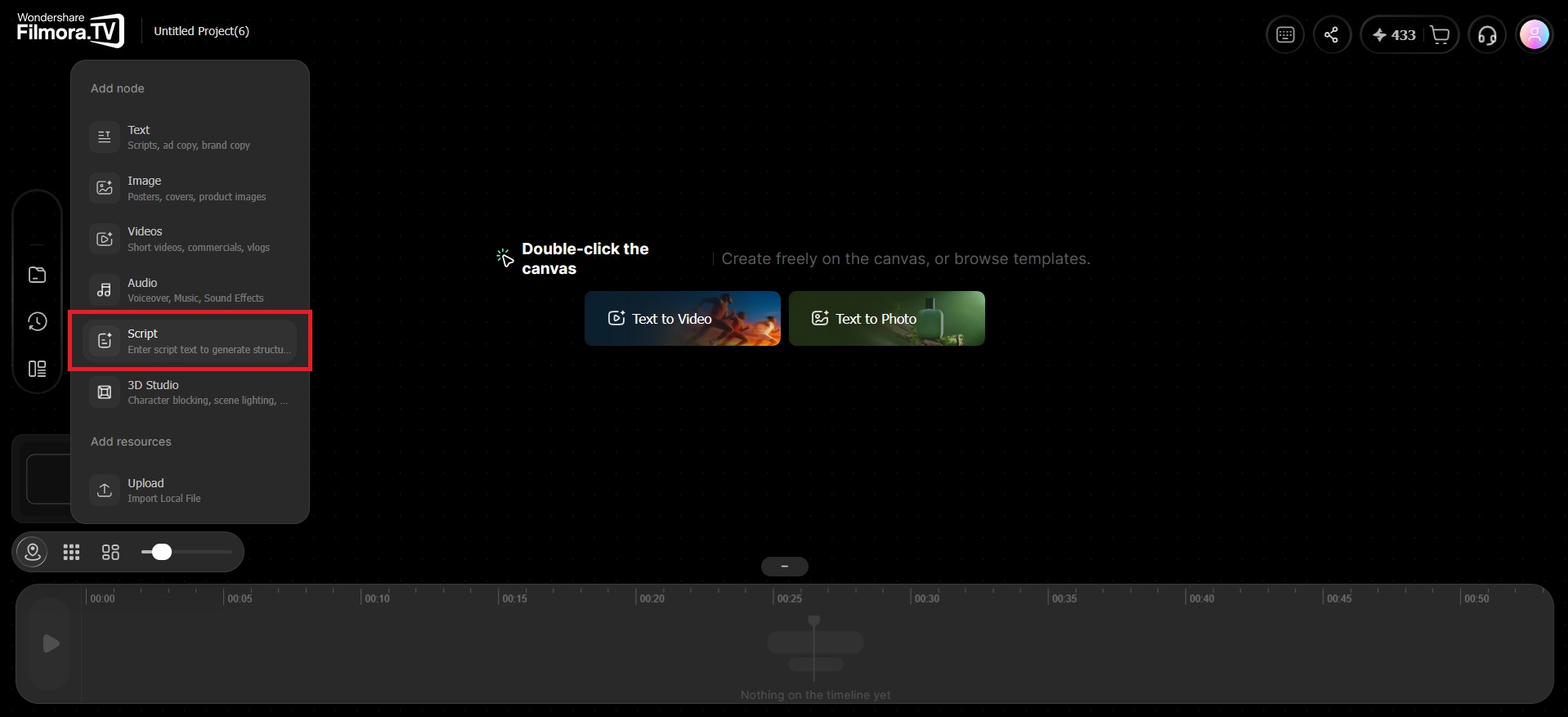 add a script node on filmora.tv