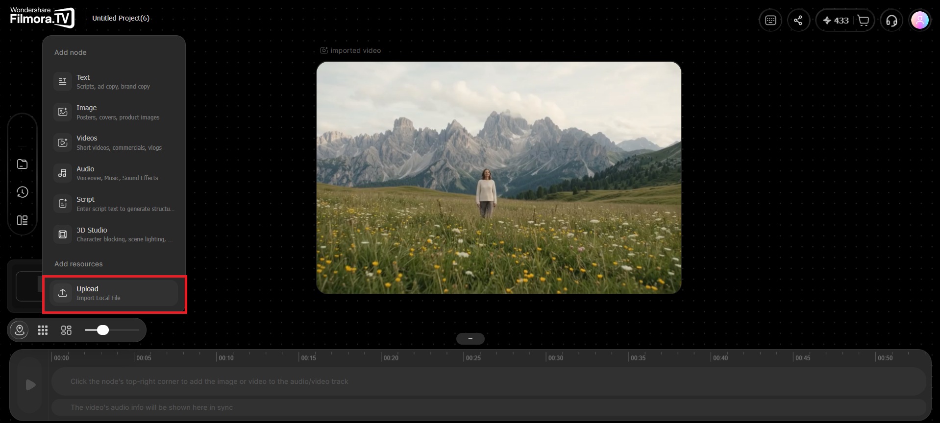 import local file to filmora.tv