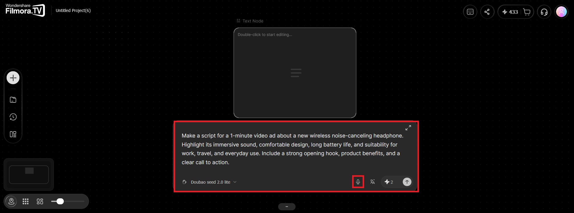 enter prompt for generating text node