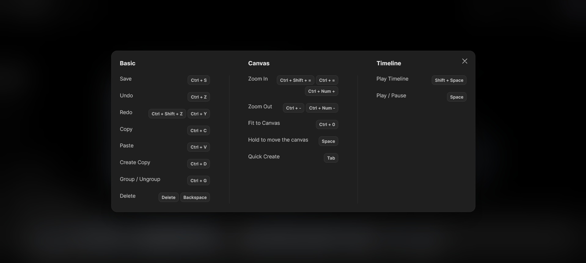 filmora.tv shortcut keys