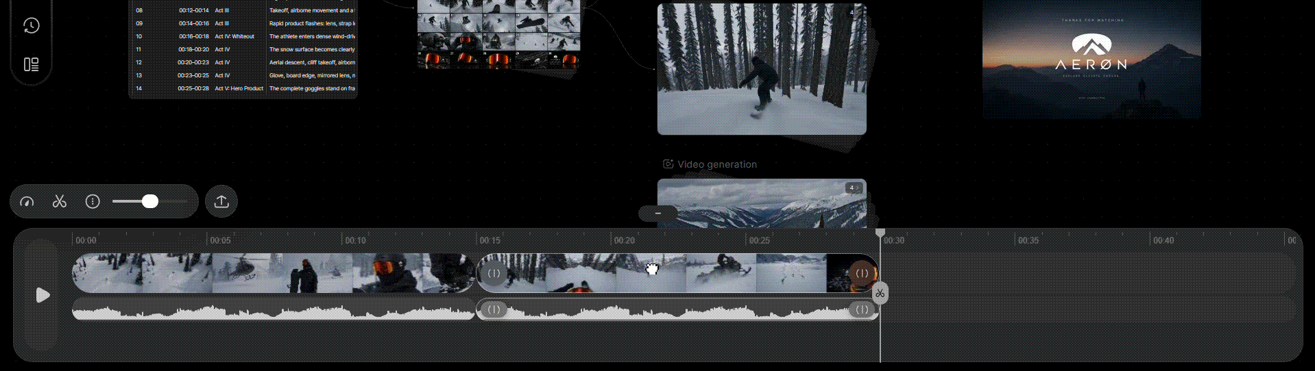 arrange content on timeline