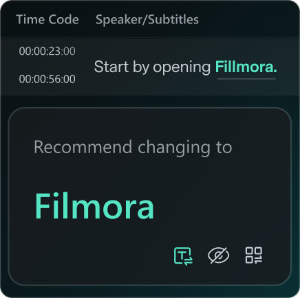 Speaker subtitles panel in Filmora 16